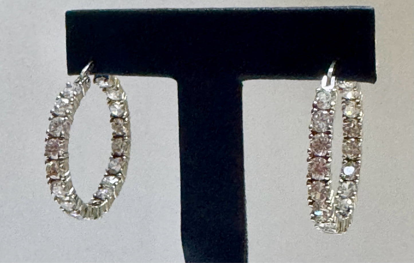 Sterling Silver Hoop Earrings Inside Out CZ