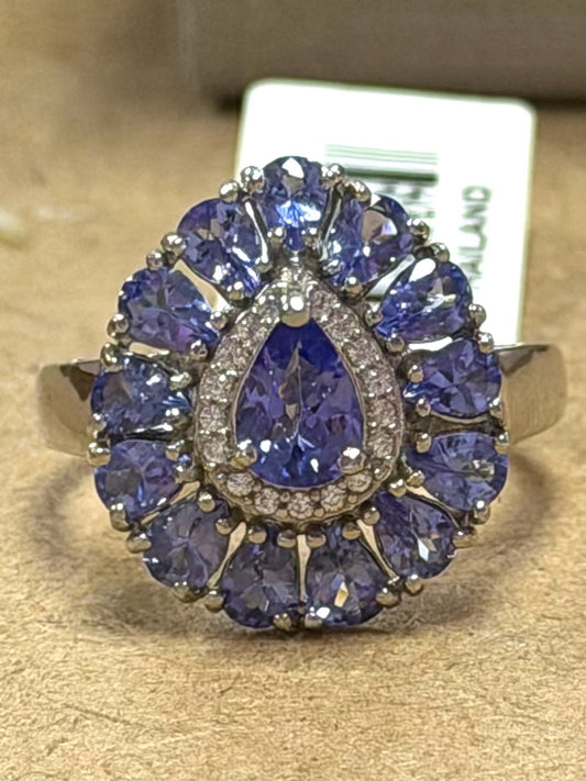 Sterling Tanzanite White Zircon Ring New w/ Tags JTV Size 8