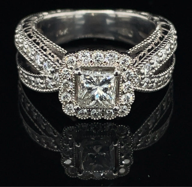 14kw 1.75 cttw Diamond Ring 1.03 ct Center .75 cttw Side Diams SI2 Clarity