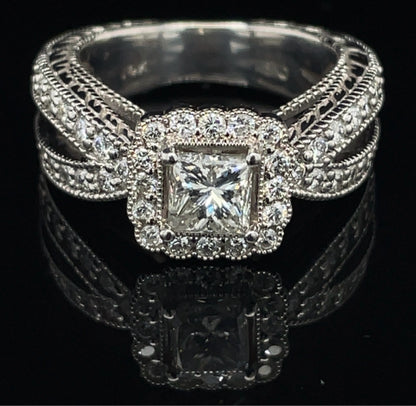 14kw 1.75 cttw Diamond Ring 1.03 ct Center .75 cttw Side Diams SI2 Clarity