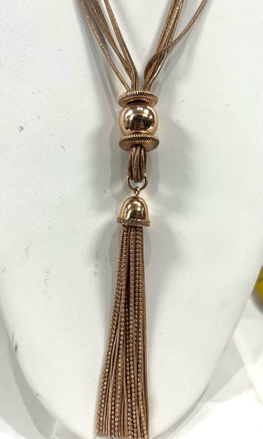 QVC Joan Rivers Polished Tassel Long Necklace 32" - 35" Adj Copper Rose Color