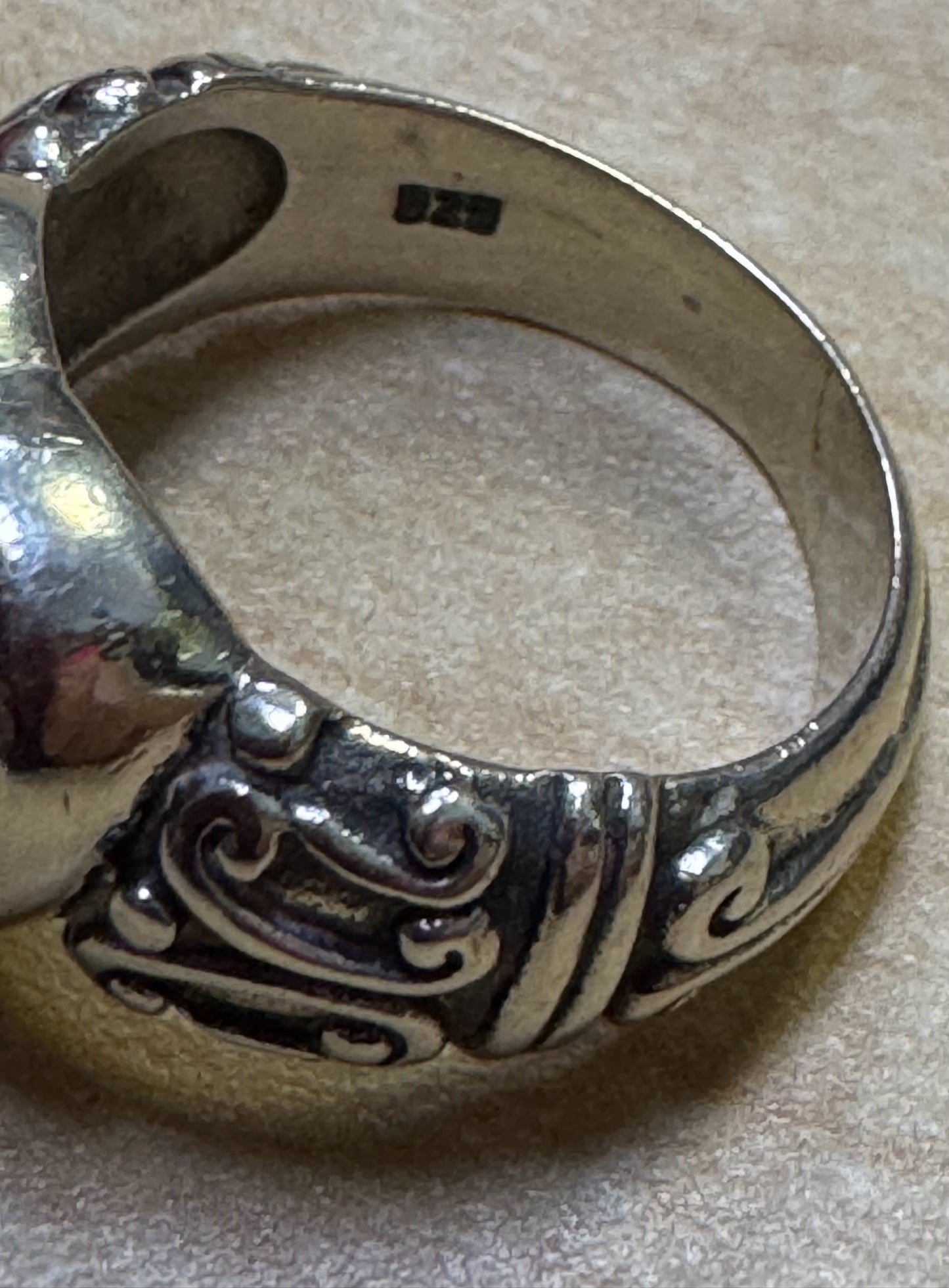 Brighton Sterling Silver 925 Red Garnet Scroll Heart Ladies Ring Size 7