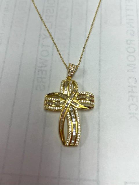 Gold Over Sterling CZ Cross Pendant & Chain New JTV
