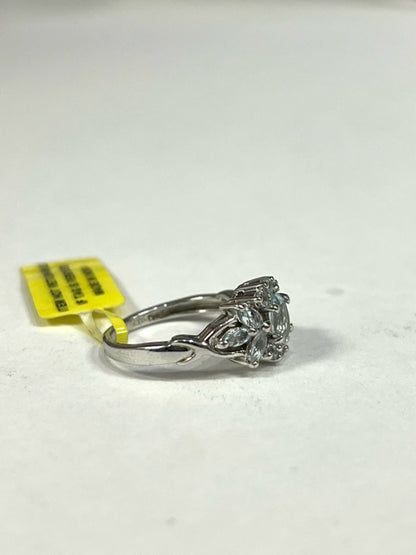 Chuck Clemency STS Sterling Silver Faint Blue Aquamarine Cluster Ring Size 5