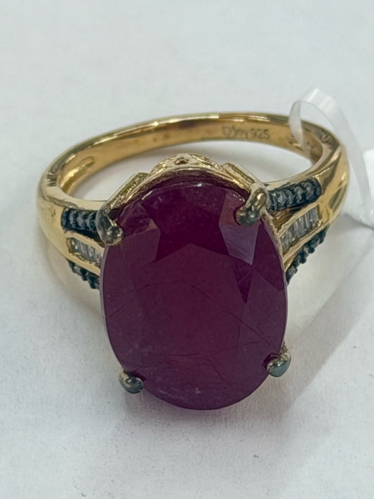 Gold Over Sterling Ruby Ring & Diamond New w/ Tags Size 8 JTV