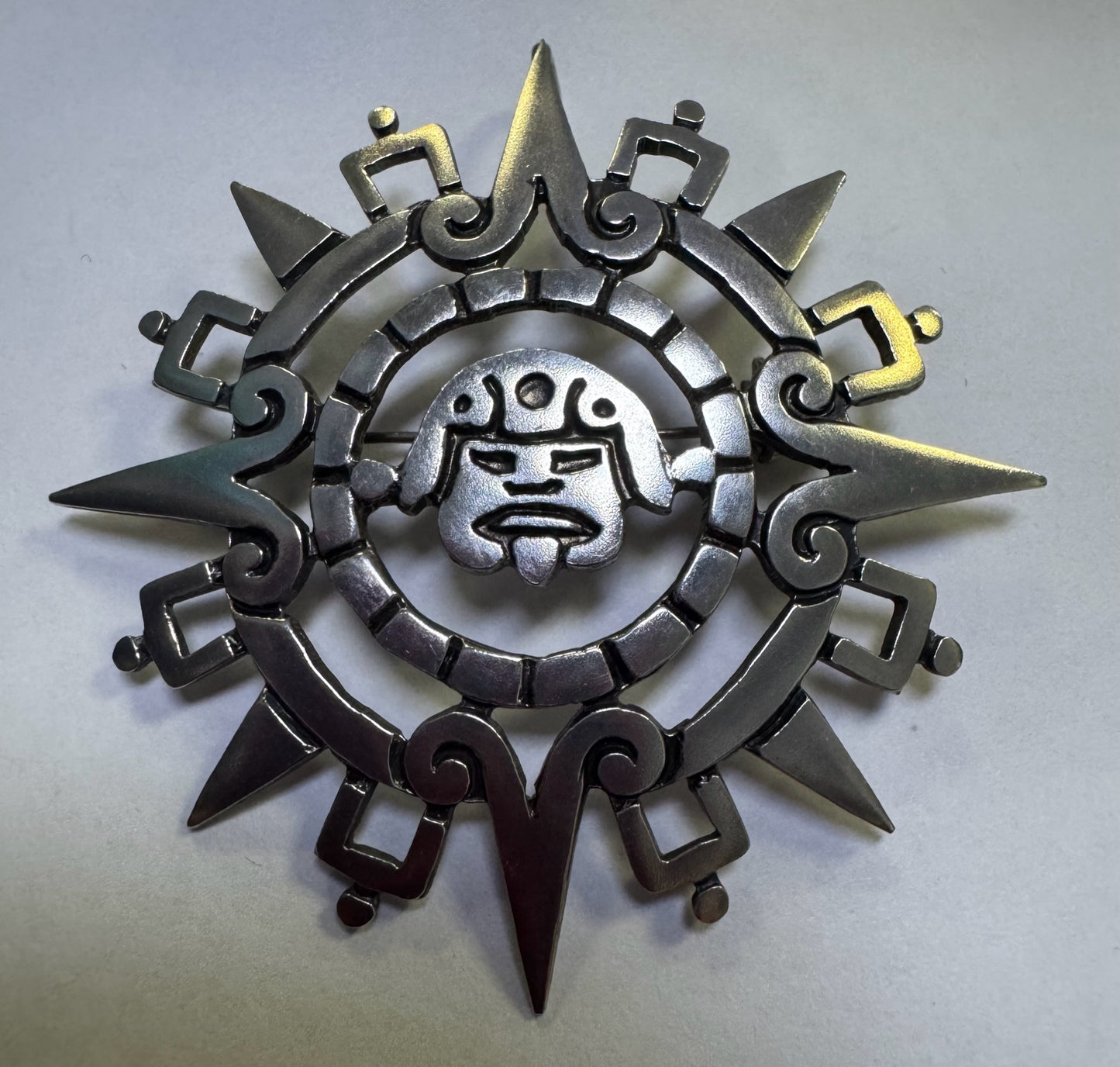 2.5"  Pin Taxco Sterling Silver Pendant Necklace Brooch Aztec Mayan Peruvian