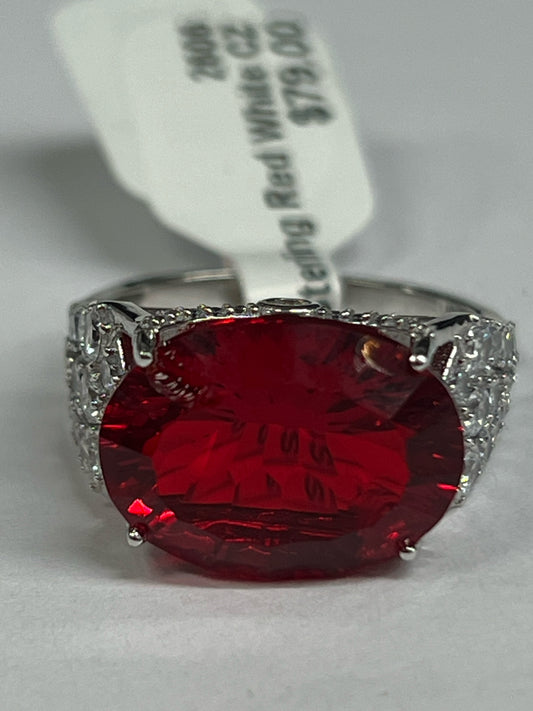 Sterling Silver Red White CZ Ring New JTV Size 8