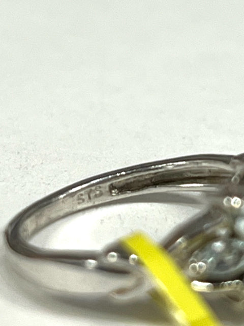 Chuck Clemency STS Sterling Silver Faint Blue Aquamarine Cluster Ring Size 5