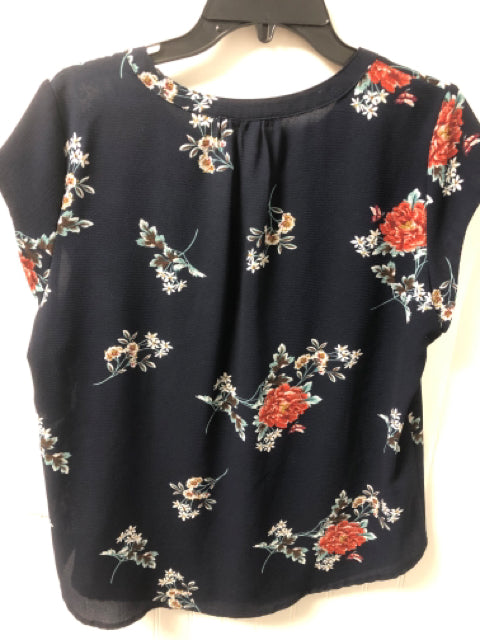 Navy Floral Fun2fun Short Sleeve Shirt Women's