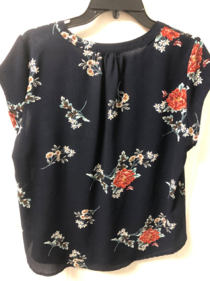 Navy Floral Fun2fun Short Sleeve Shirt Women's