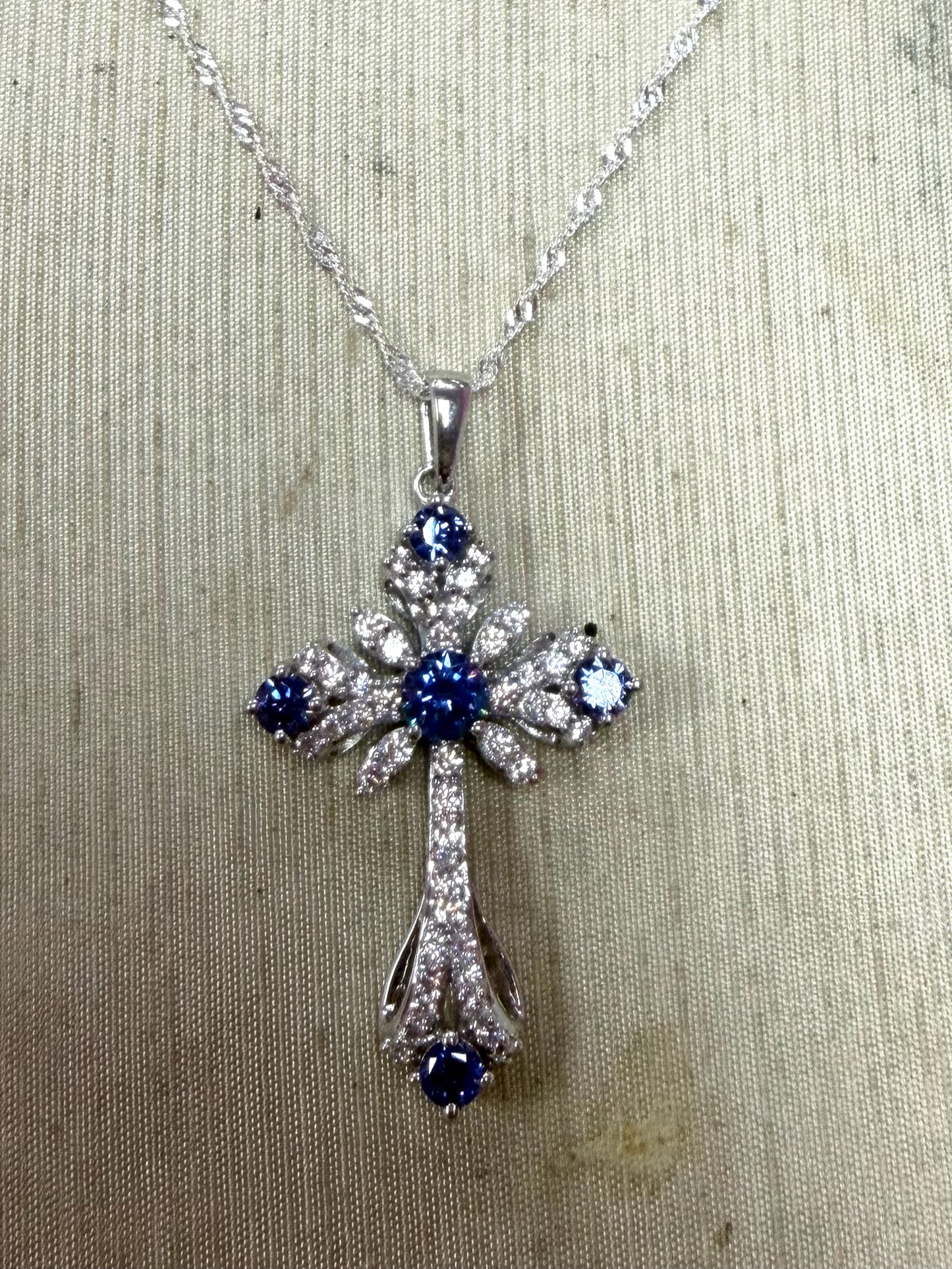 Sterling Silver Blue White CZ Necklace Cross New JTV
