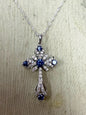 Sterling Silver Blue White CZ Necklace Cross New JTV