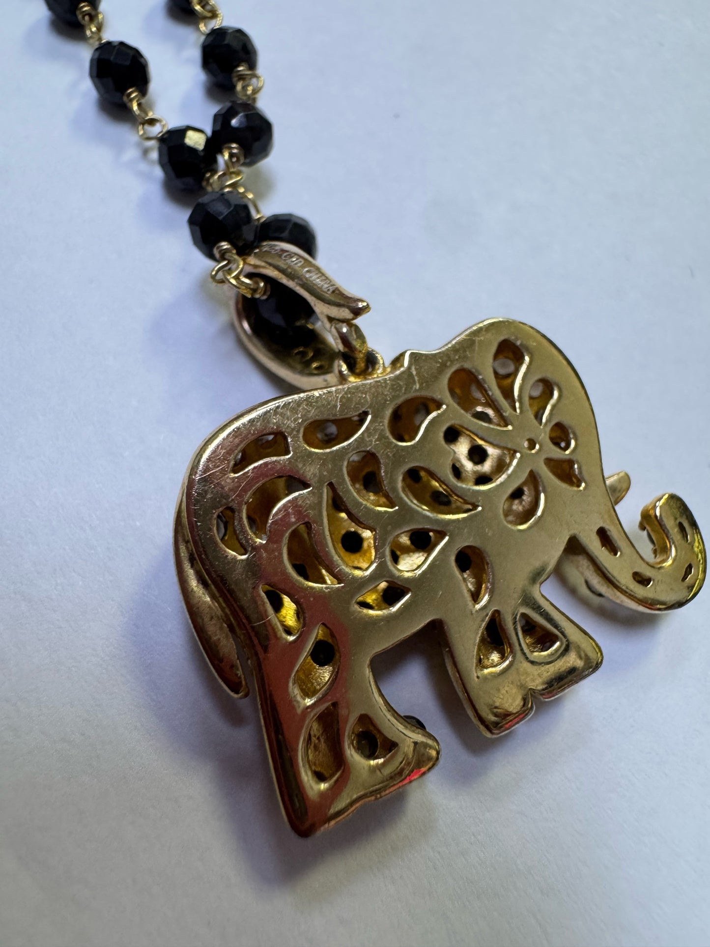 Clyde Duneier Gold Over Sterling Elephant Pendant & Onyx Beaded Chain