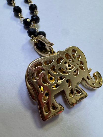 Clyde Duneier Gold Over Sterling Elephant Pendant & Onyx Beaded Chain