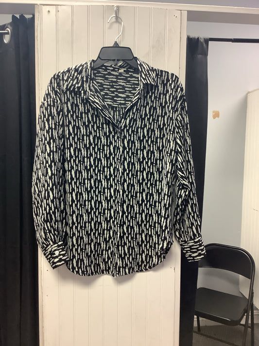 Black & White SHEIN Long Sleeve Shirt Women's