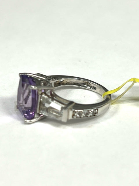 New Chuck Clemency STS Cushion Cut Amethyst White Zircon Ring Size 5