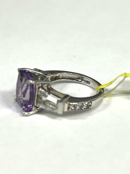 New Chuck Clemency STS Cushion Cut Amethyst White Zircon Ring Size 5