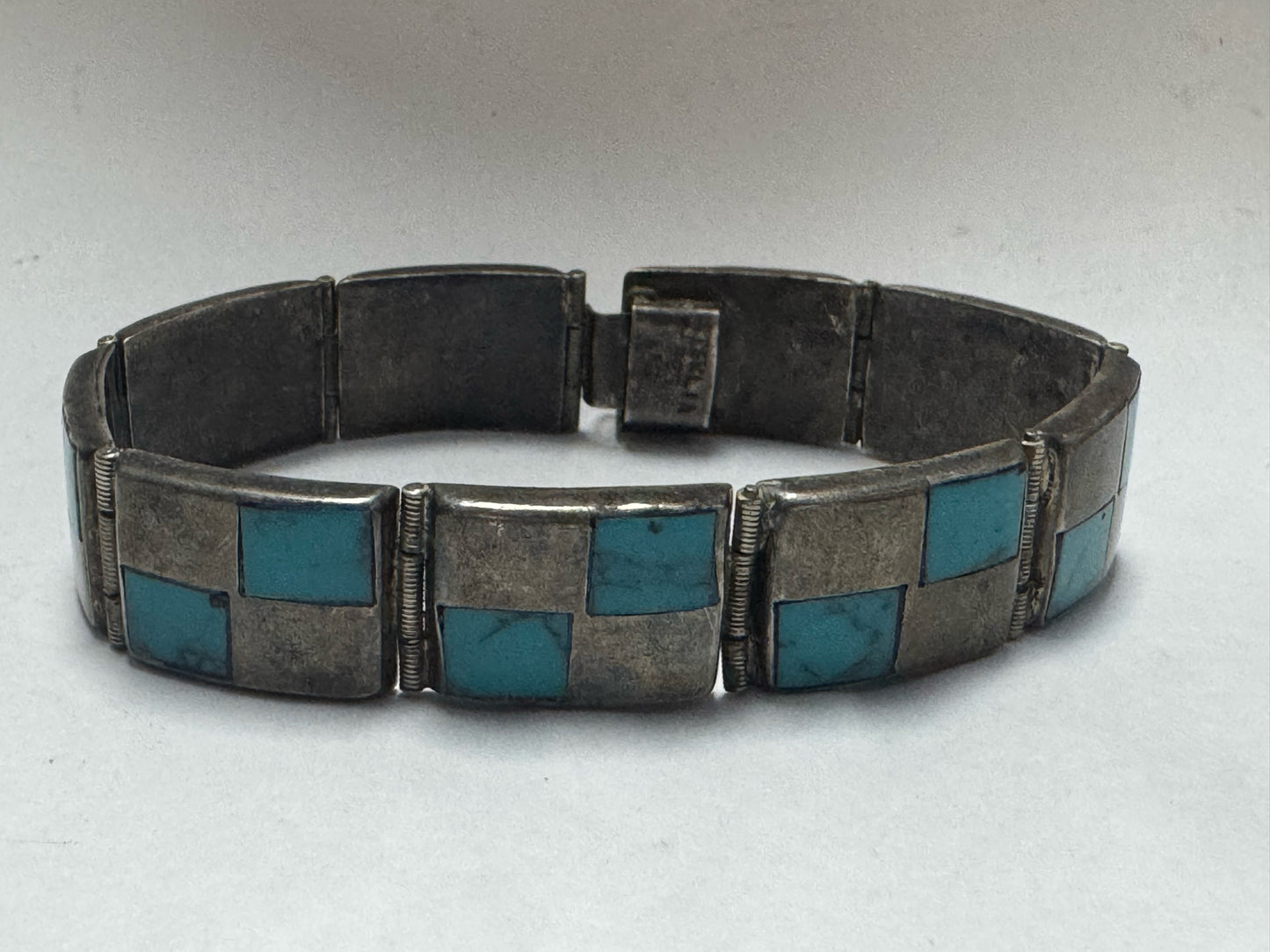 Fred Guerro Sterling Silver Turquoise Inlaid 7" Bracelet Native American Navajo