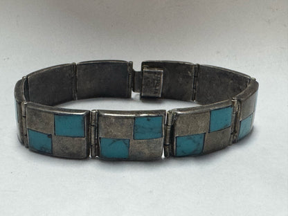 Fred Guerro Sterling Silver Turquoise Inlaid 7" Bracelet Native American Navajo