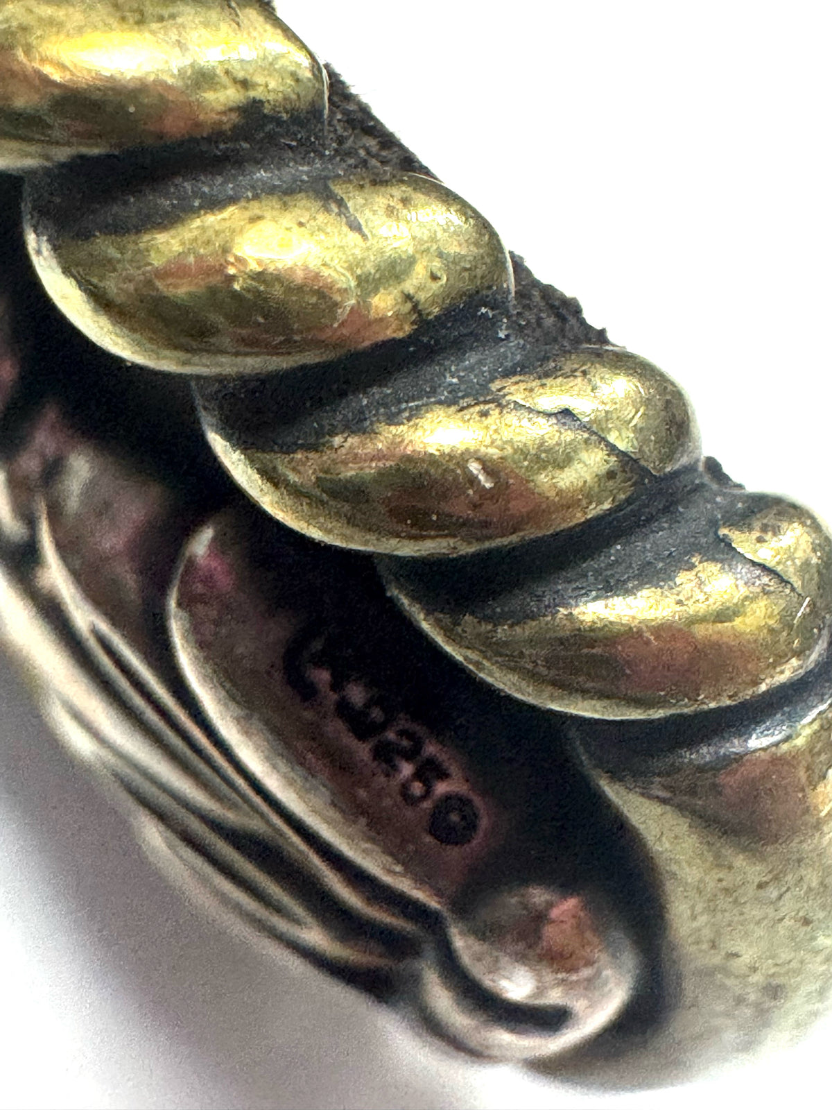 CAROLYN POLLACK Am West Sterling Silver & Brass Cuff Bracelet Mother of Pearl
