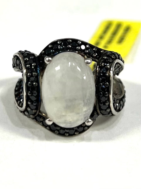 New Sterling Silver Chuck Clemency STS Moonstone & Black Spine Ring Size 6