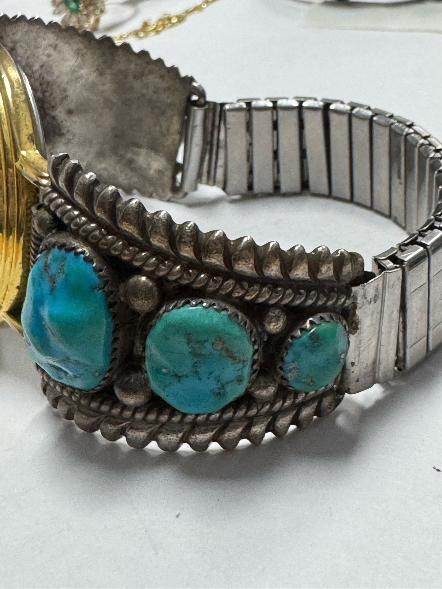 Robert Bernice Leekya Kingman Turquoise Sterling silver watch band tips RLB Zuni