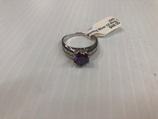 Sterling Silver CZ Ring Size 10 Purple