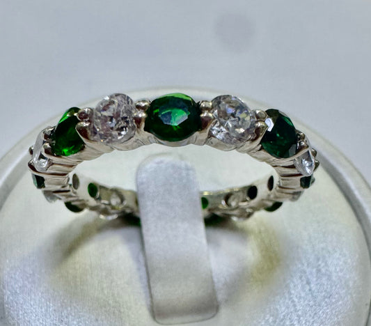 Sterling Silver Green White CZ Ring Size 10
