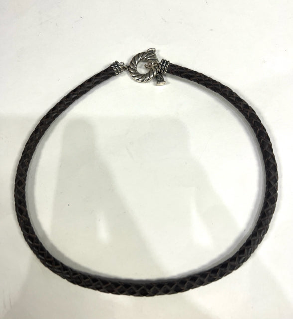 Carolyn Pollack Sterling Silver Braided Necklace w/ Toggle Clasp Dark Brown 17"
