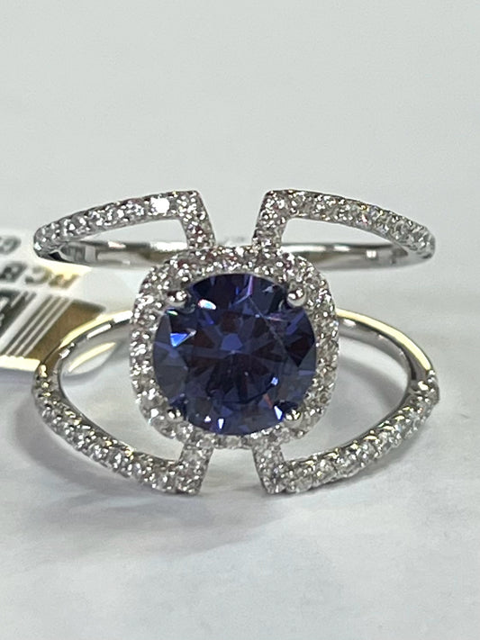 Sterling Blue & White Simulant Ring Size 8 New w/ Tags JTV
