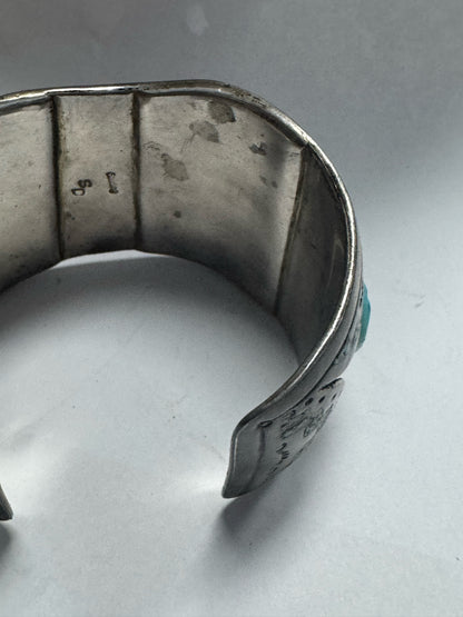 William Singer Sterling Silver 2" Wide Coral & Turquoise Inlaid Watch Cuff 132g