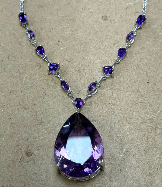 Sterling Silver Amethyst Necklace 43.10 ct tw New JTV