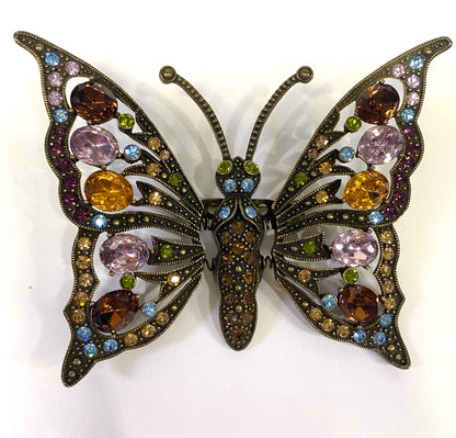 Heidi Daus Trembler Colorful Rhinestone Large Butterfly Brooch Pin 2.85" x 3.4"