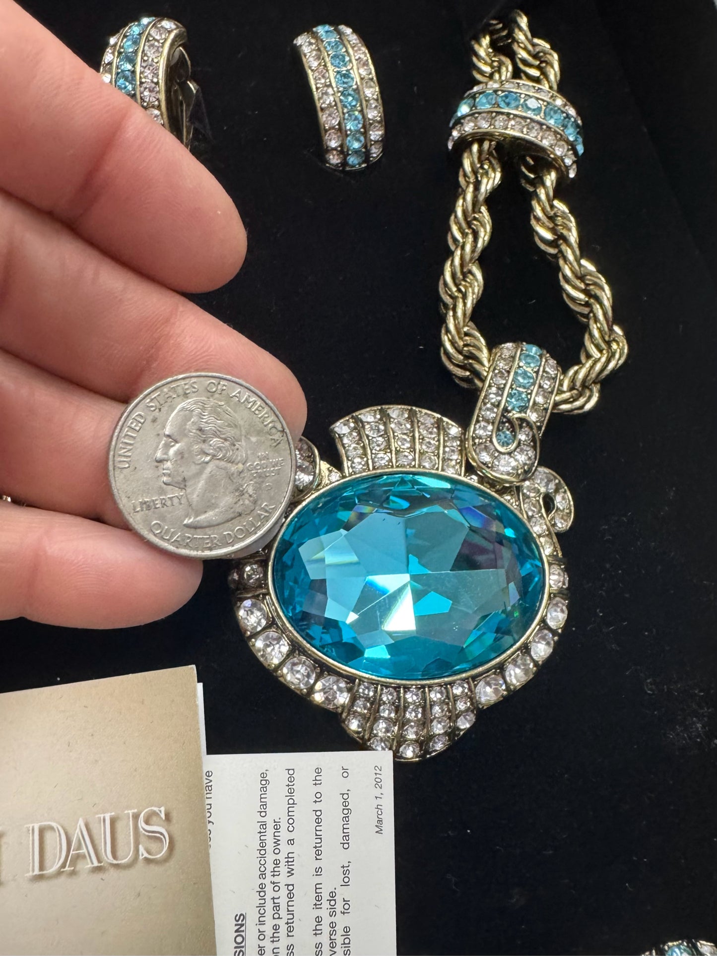 Heidi Daus Vol 2 Chain Of Events Aqua Blue Crystal Set Necklace Bracelet Earring