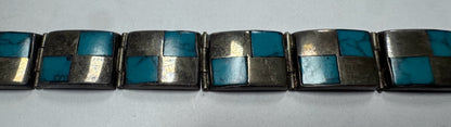 Fred Guerro Sterling Silver Turquoise Inlaid 7" Bracelet Native American Navajo