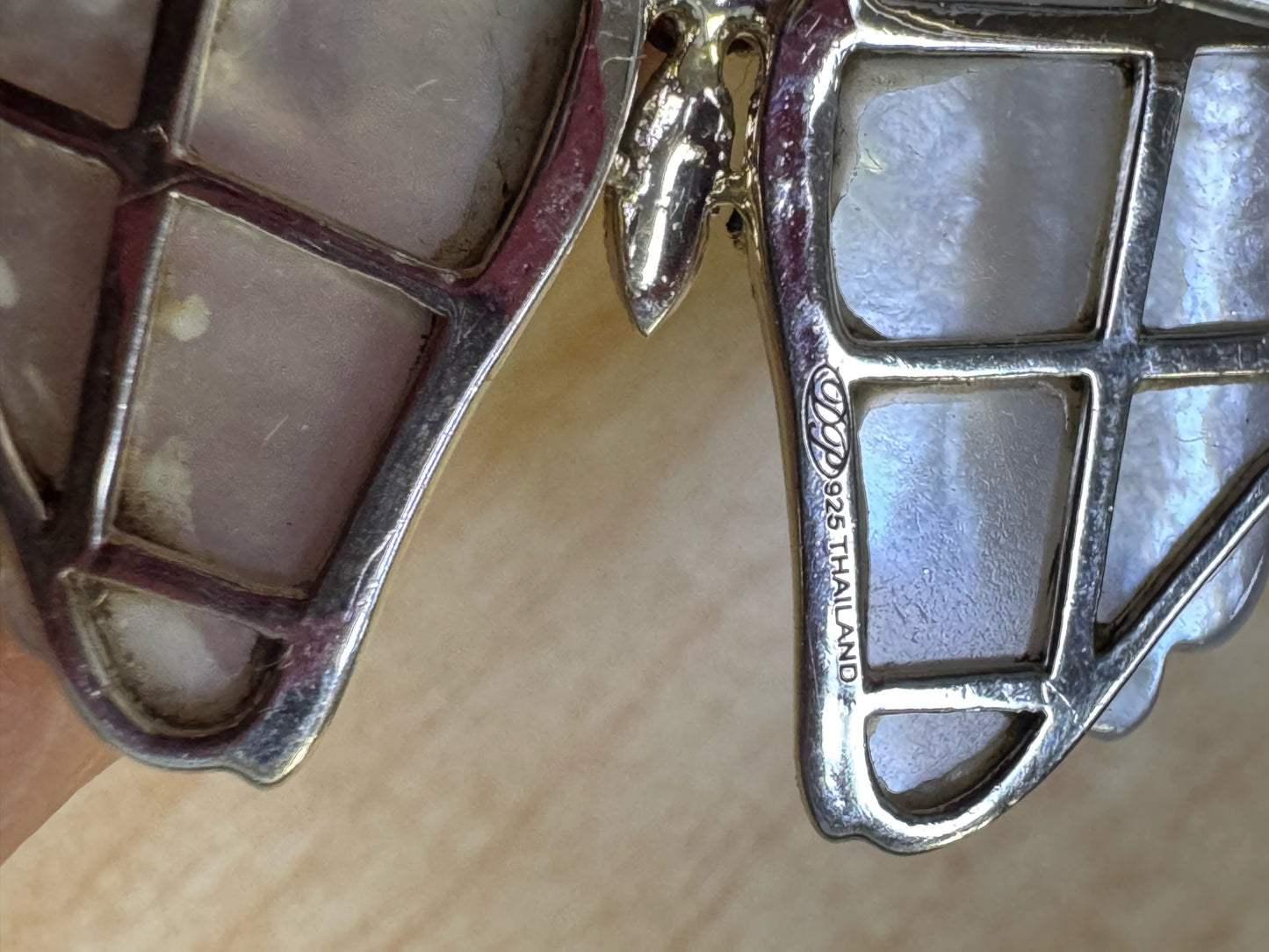 Dallas Prince Marcasite & Mother of Pearl Butterfly Sterling Silver Pin Pendant