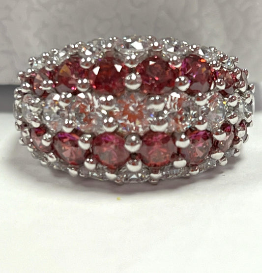 Sterling Red & White Zirconia Ring Size 8 New w/ Tags JTV