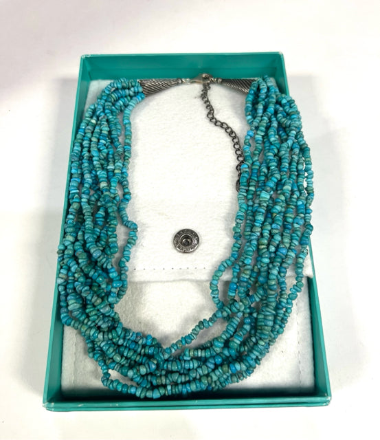 Carolyn Pollack Sterling Silver Beaded Turquoise 10 Strand Necklace Adj 17"-21”