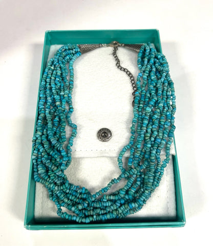 Carolyn Pollack Sterling Silver Beaded Turquoise 10 Strand Necklace Adj 17"-21”