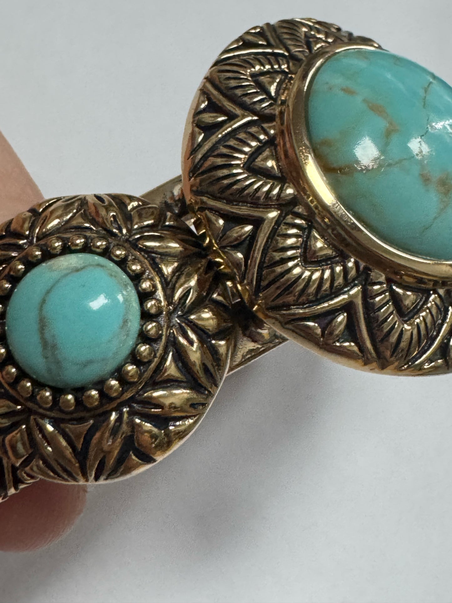 Barse Bronze Cuff Bracelet 3 Round Turquoise