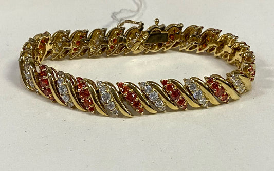Gold Over Sterling Bracelet 7.5" Orange CZ