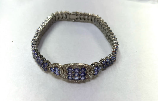 Sterling Silver Tanzanite & White Zircon Bracelet New JTV 8"