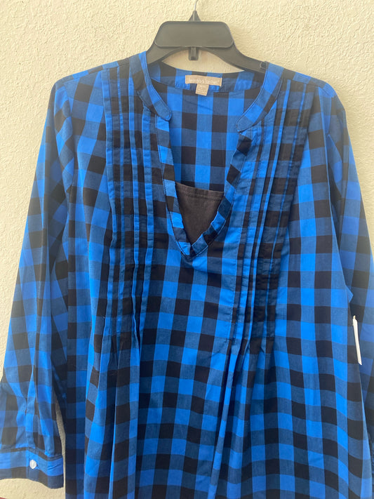 Blue Checkered Woman Within Long Sleeve Shirt Women's 18/20