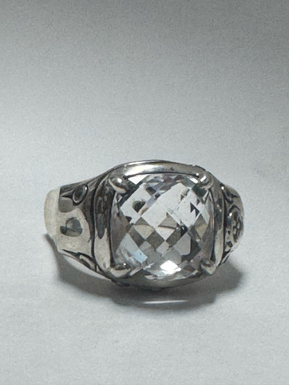John Hardy Sterling Silver White Topaz Cushion Cut Bamboo Batu Ring Size 7