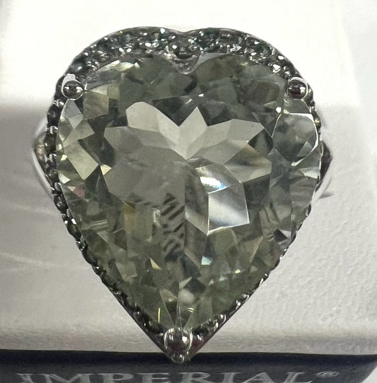Sterling Silver Prasiolite White Zircon Ring Size 8 New w/ Tags JTV