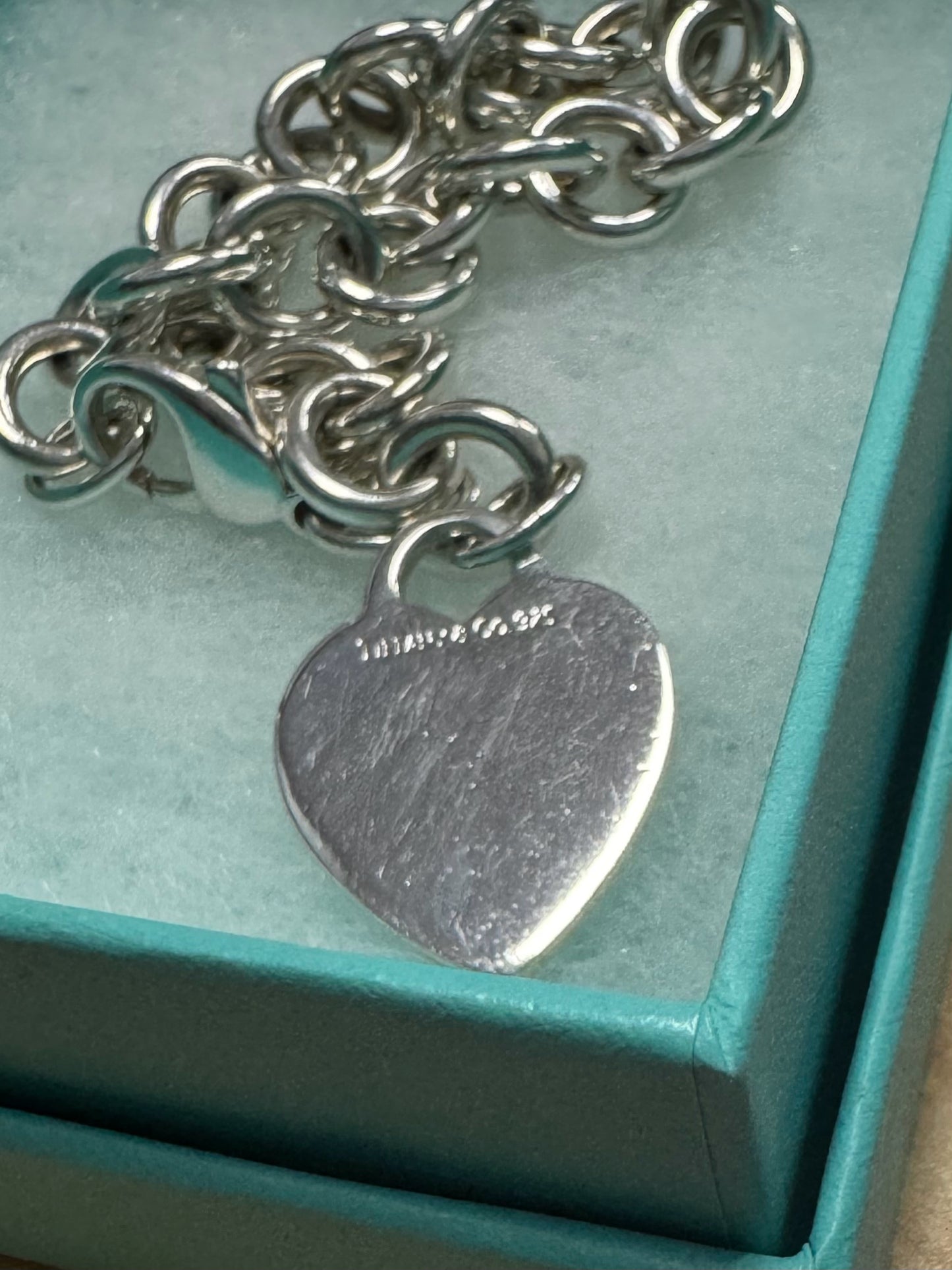 Tiffany & Co. 925 Sterling Silver Heart Tag Charm Link 7.25" Bracelet