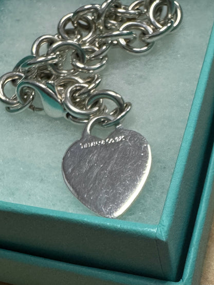 Tiffany & Co. 925 Sterling Silver Heart Tag Charm Link 7.25" Bracelet