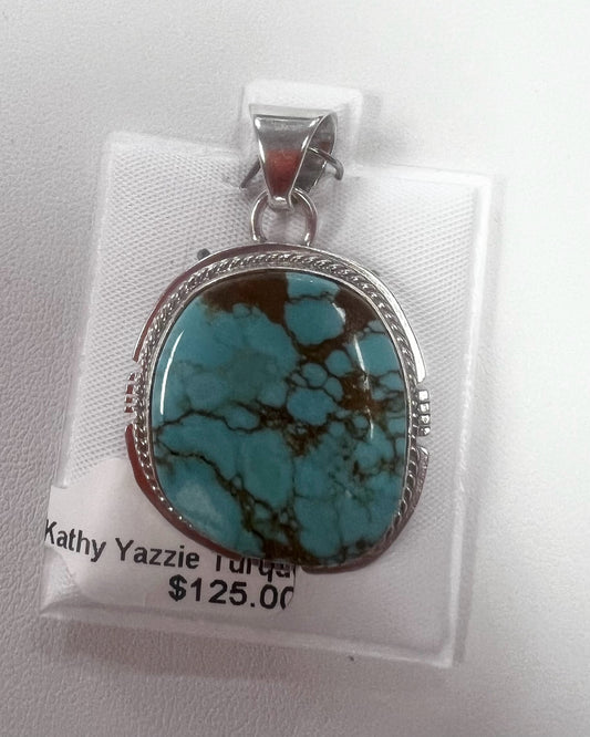 Navajo Kathy Yazzie Turquoise Pendant Sterling Silver