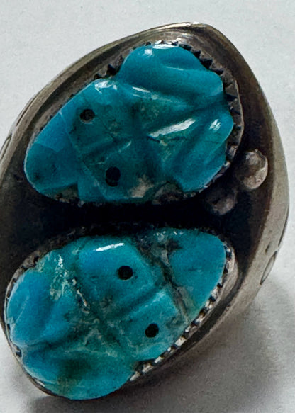 Native American Sterling Silver Ring Heavy Massive 37g Carve Turquoise Size 12.5