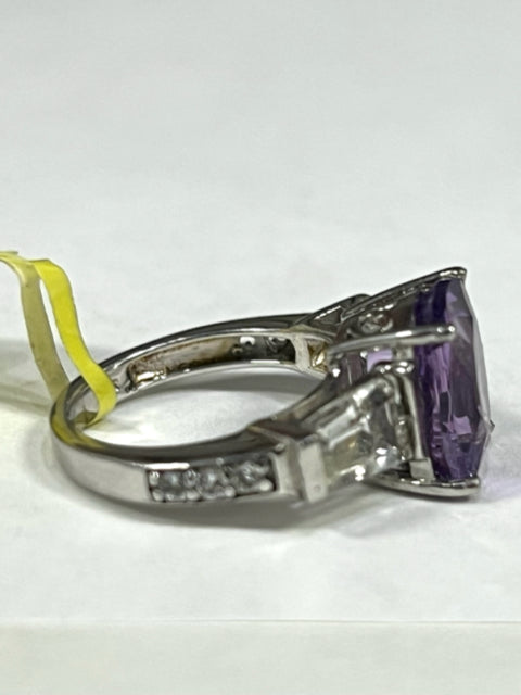 New Chuck Clemency STS Cushion Cut Amethyst White Zircon Ring Size 5